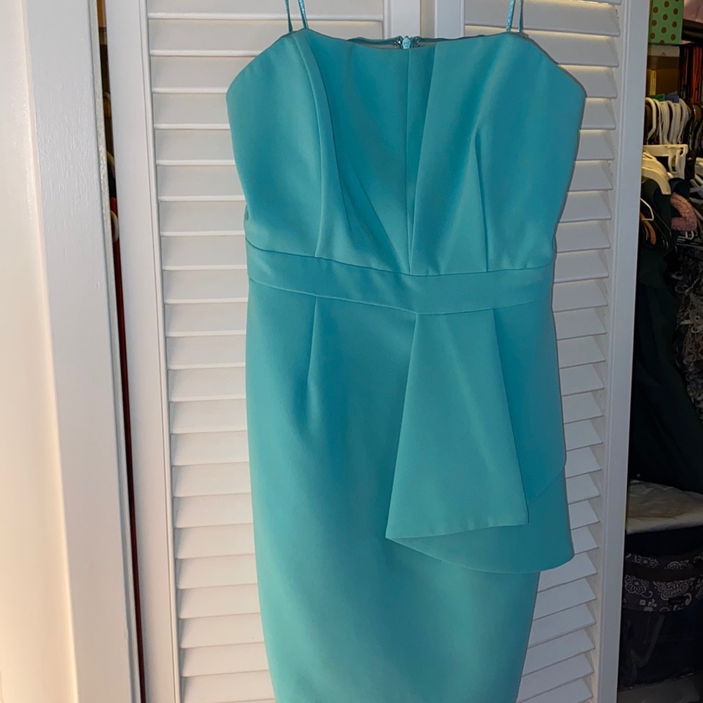 Strapless teal dress